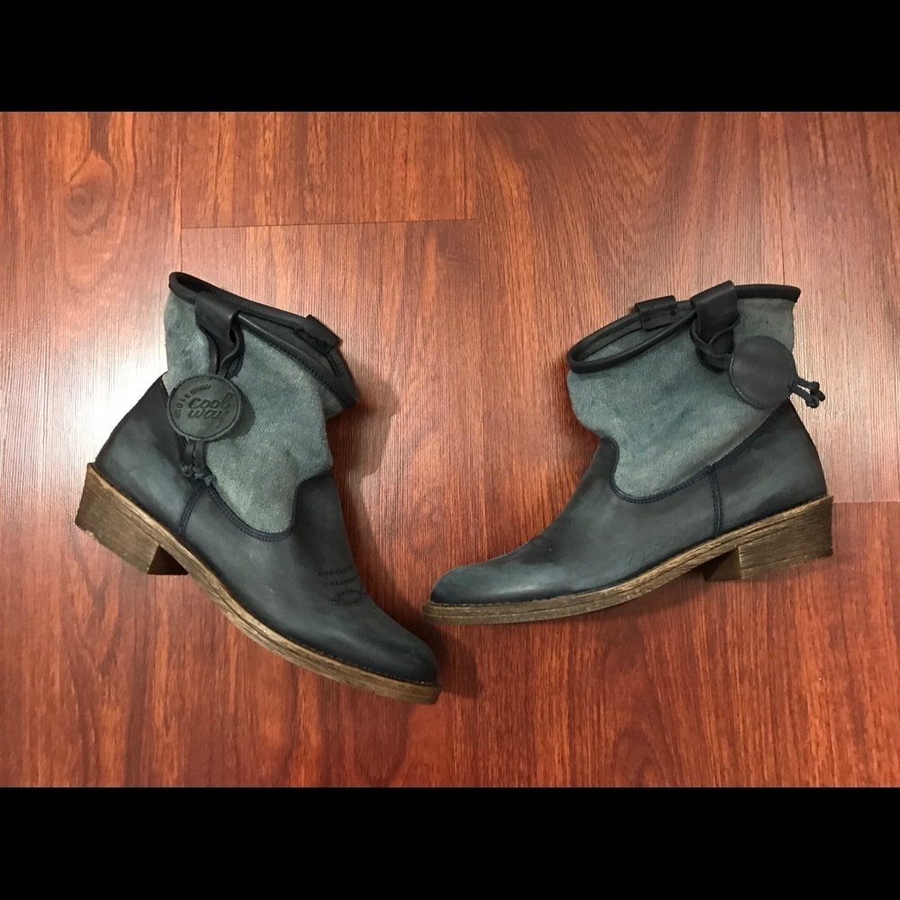Coolway Noa Blue Ankle Boots Leather And Textile
